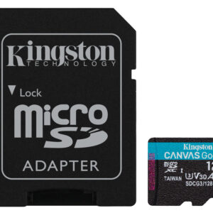 MicroSD Kingston Canvas Go Plus 128GB, Clase 10, UHS-I, U3, V30, A2, 90Mb/s Escritura