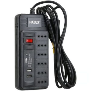 Alargador Interruptor On/Off con 2 USB HALUX 6 Tomas 3 m Negro