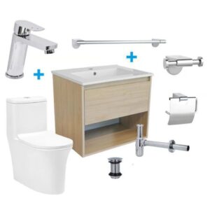 Combo Baño STRETTO Deluxe Mueble/WC One Piece/Lavamanos/Accesorios