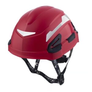 Casco textil LIBUS con cremallera, color rojo.