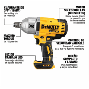 LLAVE DE IMPACTO DEWALT 20V 3/4" DCF897B‑B3 Sin Baterías ni Cargador - Imagen 3