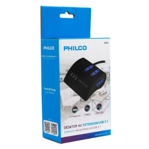 Alargador Eléctrico PHILCO 3 Posiciones + 3 USB Negro con Switch 1.5 Metros - Imagen 3